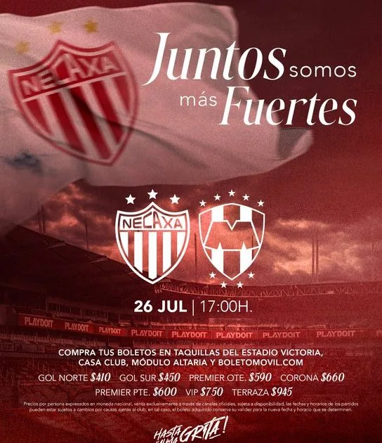 Necaxa y Monterrey se enfrentarán en la Liga MX el 26 de julio de 2026